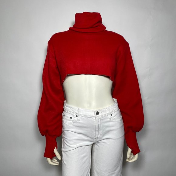 ORSEUND IRIS Red 'Chunky Knit' Crop Sweater - Picture 4 of 10